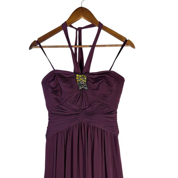 BCBGMAXAZRIA Women’s Size 0 Plum Halter Evening Gown Beaded Formal Dress - Picture 5 of 10